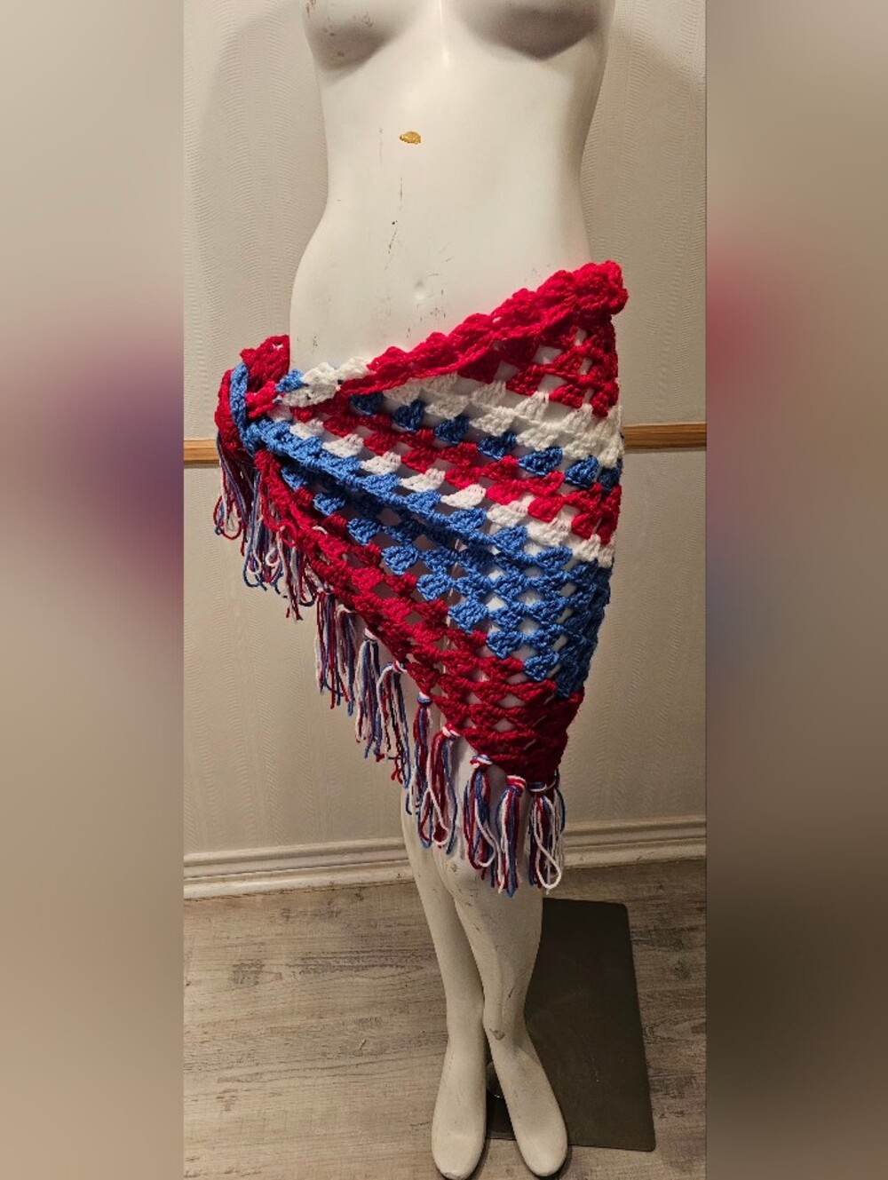 NEW Crochet Fringe 4th Of July Sarong Pareo Swimsuit Coverup Swim Skirt OSFM